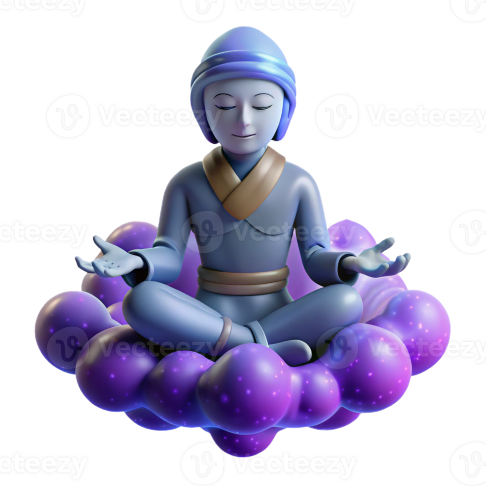 dramatic creative 3D Render Peaceful Monk Meditating on Cloud exclusive png