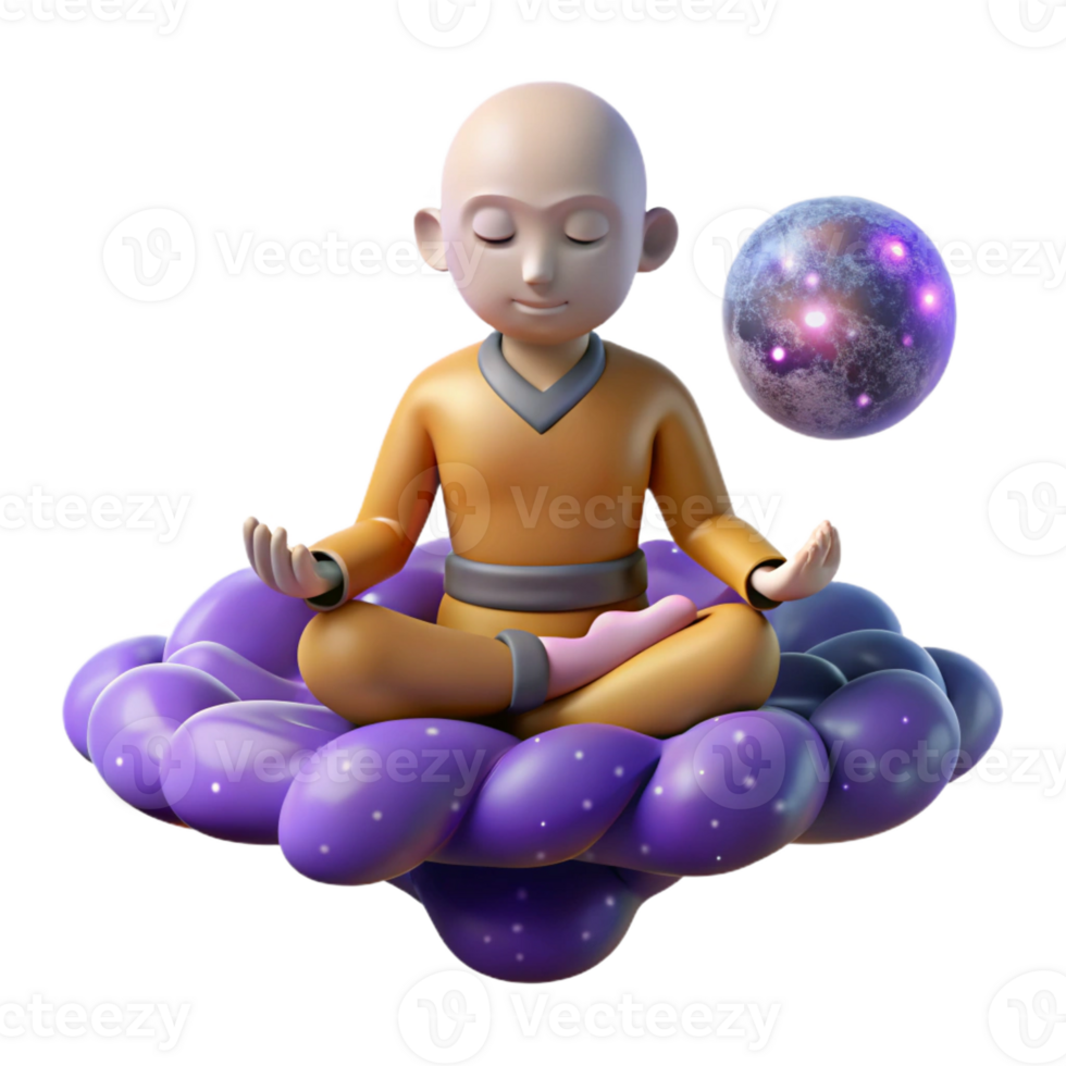 dramatic abstract 3D Monk Meditating on Cloud Illustration authentic png