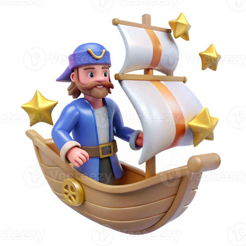 magnificent creative 3D Cartoon Sailor on a Starlit Voyage genuine png