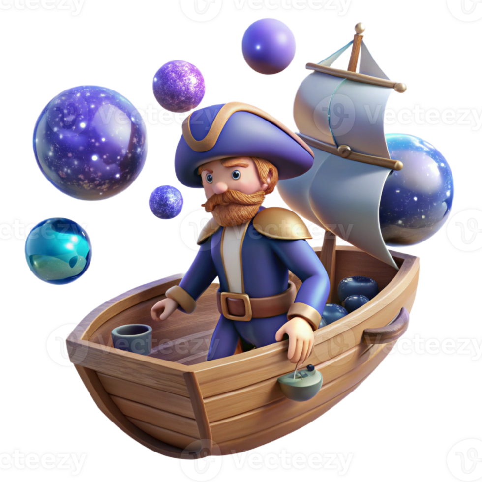 extraordinary artistic 3D Illustration Captain Cosmic Voyage authentic png