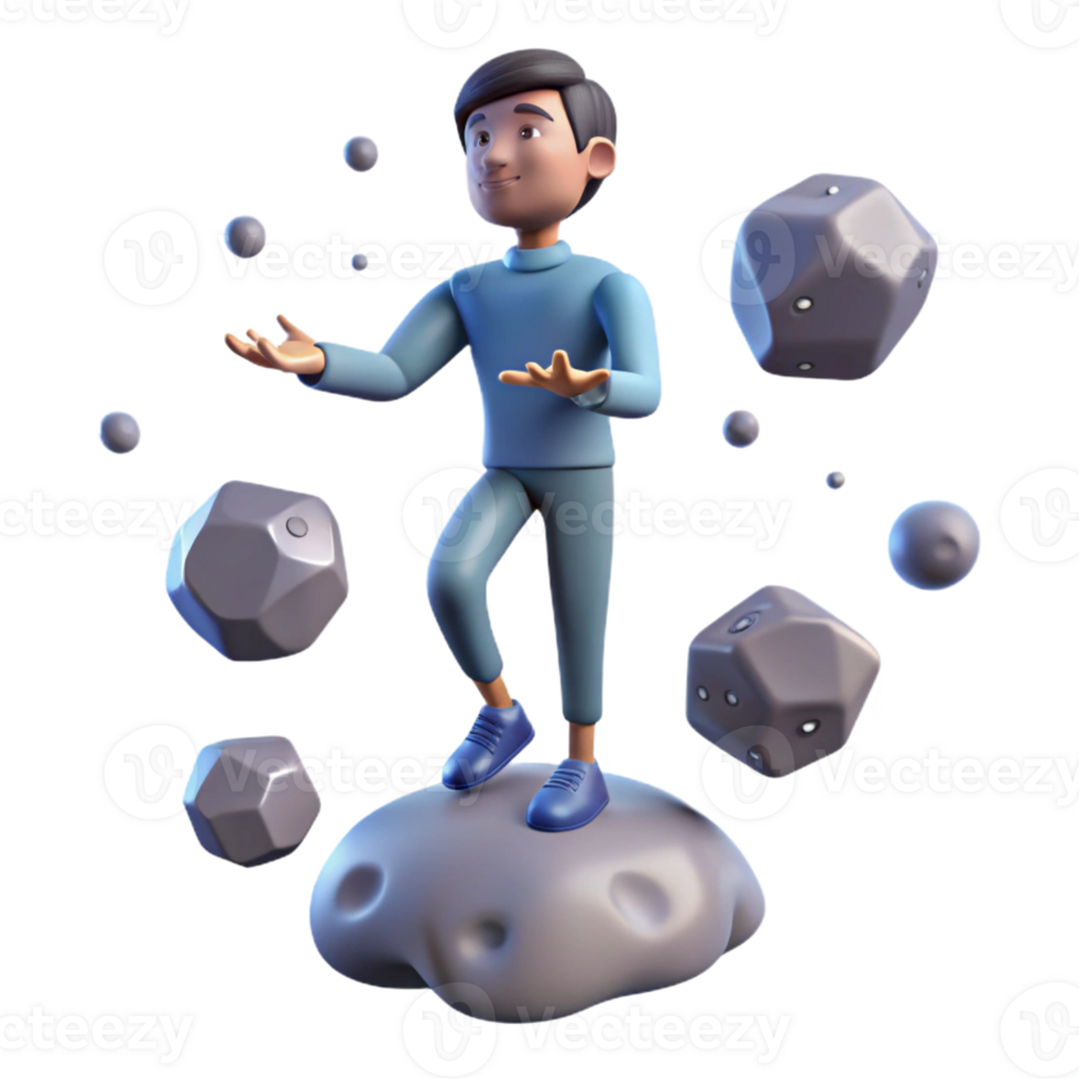 serene rustic 3D Cartoon Juggler on Asteroid authentic png