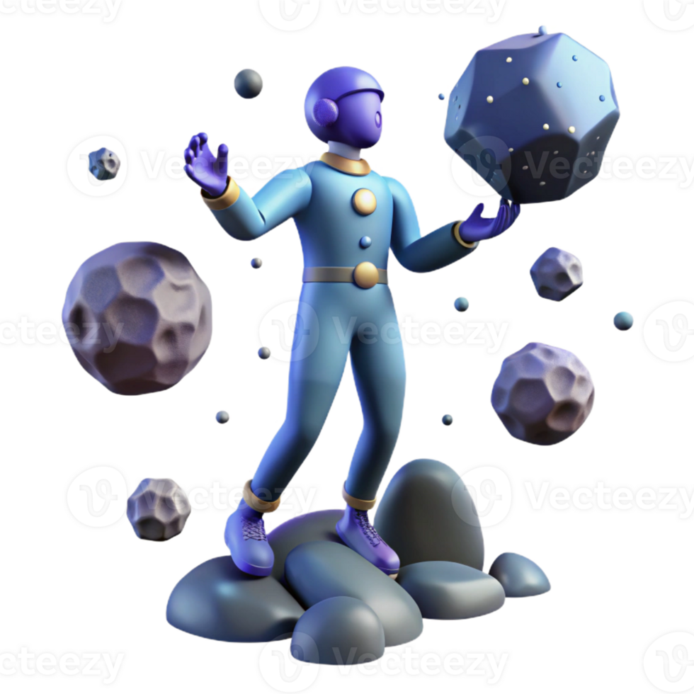 serene contemporary Astronaut Juggling Space Rocks 3D Render exclusive png
