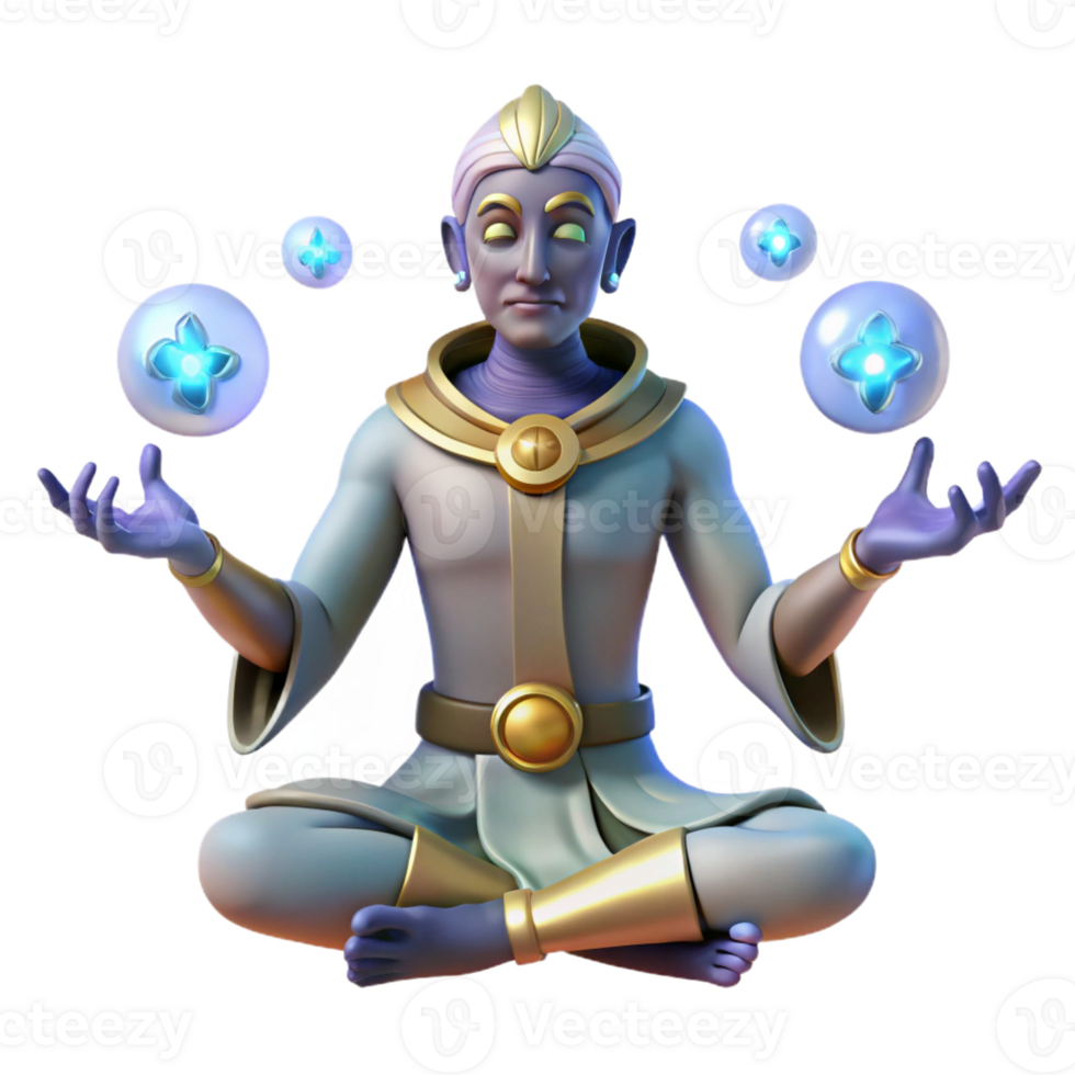 elegant contemporary Serene 3D Render of a Meditating Mystic premium png