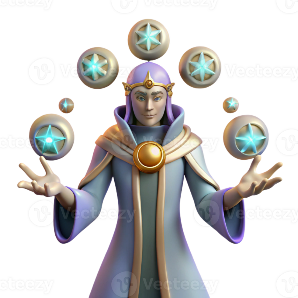 vibrant minimalist 3D Render Magical Wizard with Glowing Orbs authentic png
