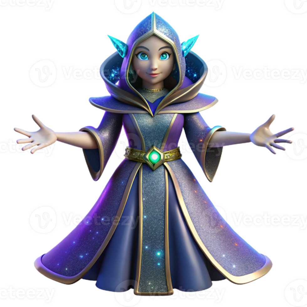 dramatic minimalist 3D Render Sparkling Fantasy Elf Mage authentic png