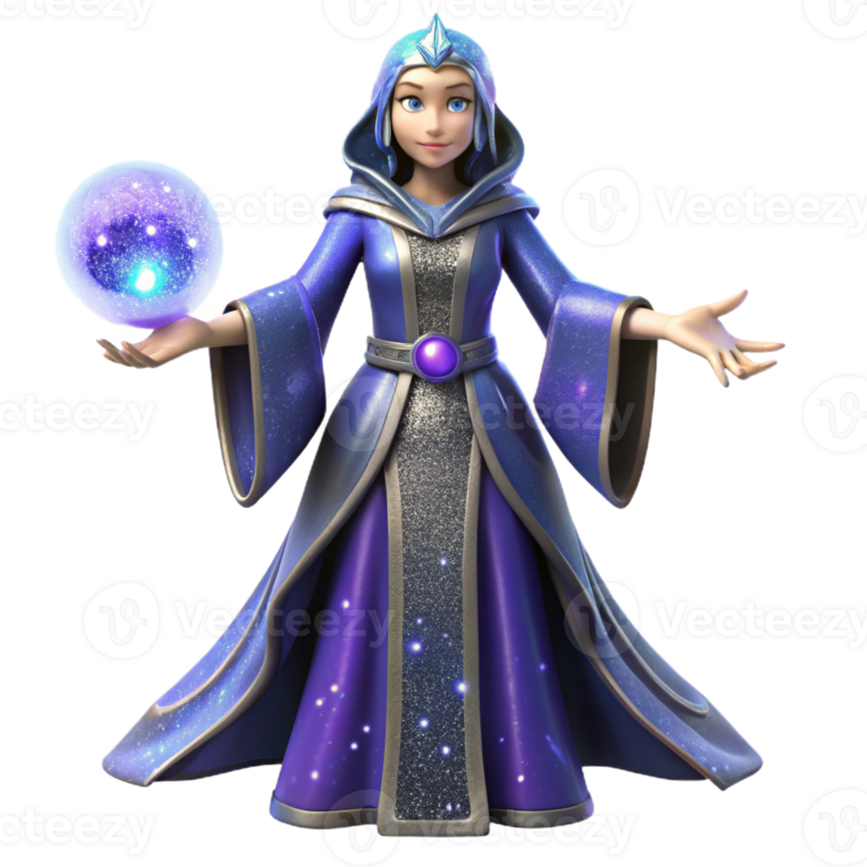 stunning contemporary Fantasy 3D Render of a Female Wizard professional png