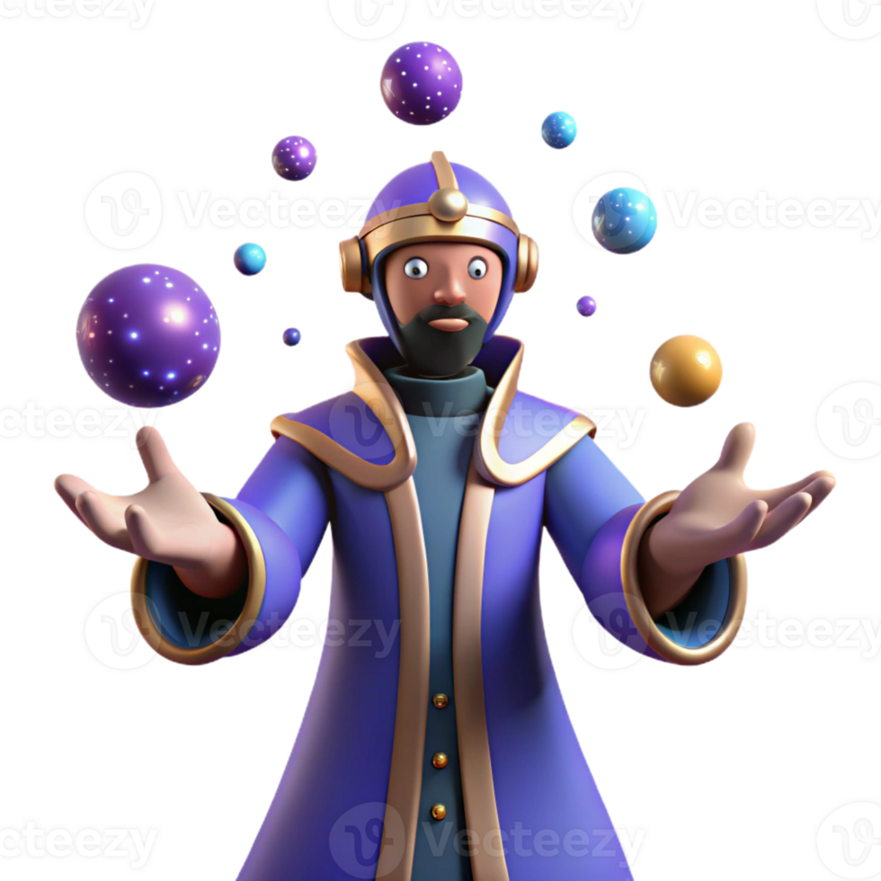 impressive minimalist 3D Juggling Wizard Illustration original png