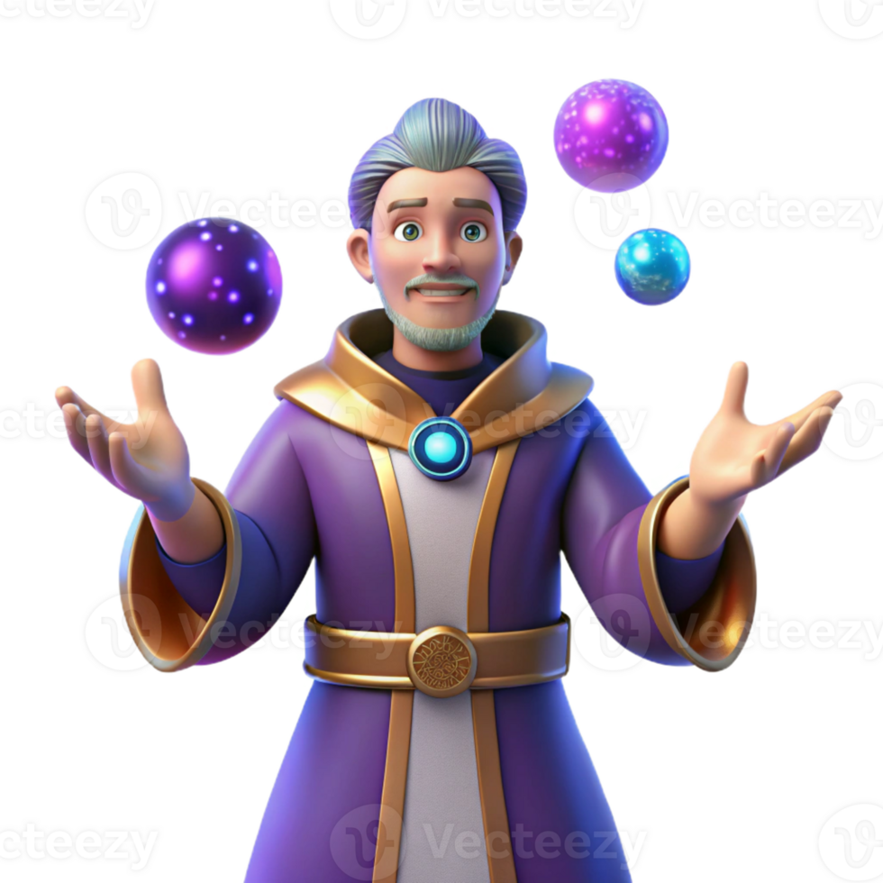 extraordinary creative Wizard Juggling Magic 3D Render professional png