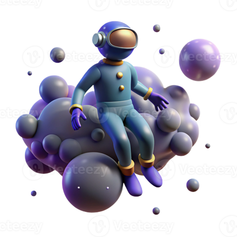 serene contemporary 3D Astronaut on Abstract Bubble Cloud professional png