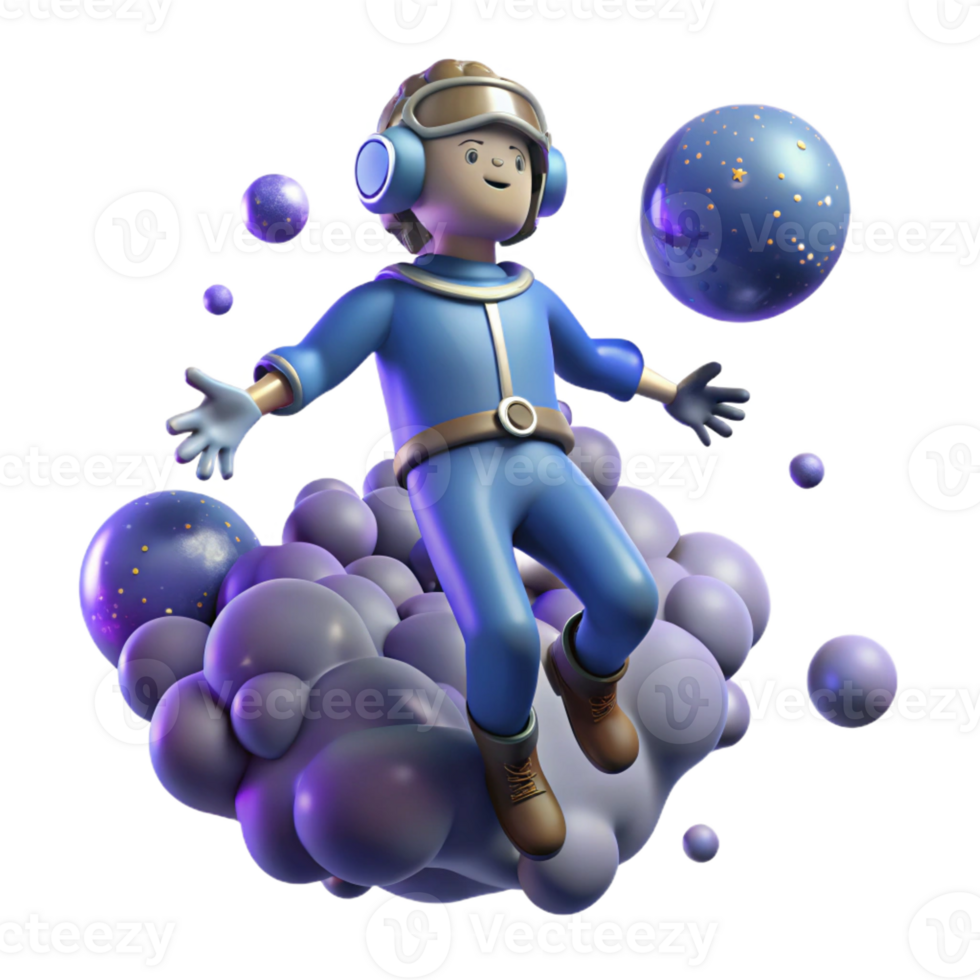 dramatic classic 3D Astronaut on Purple Clouds Illustration high quality png