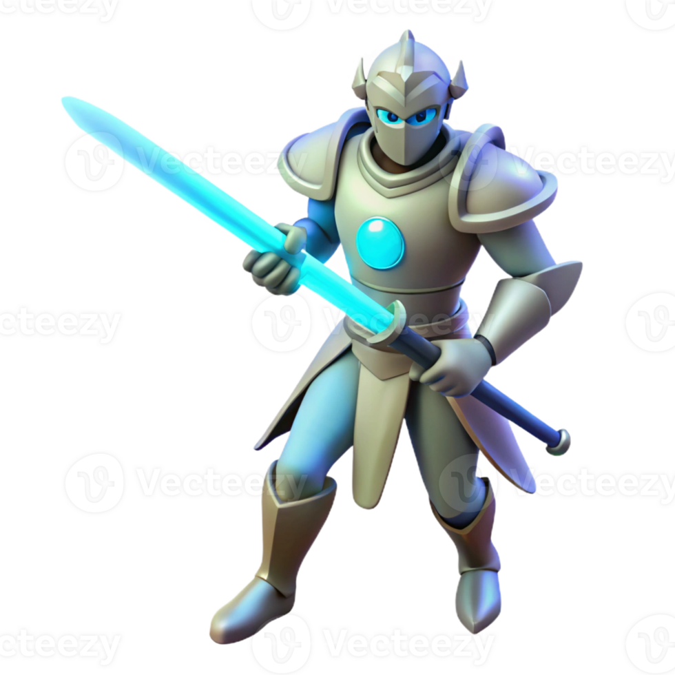 wonderful contemporary 3D Render Knight with Glowing Sword detailed png