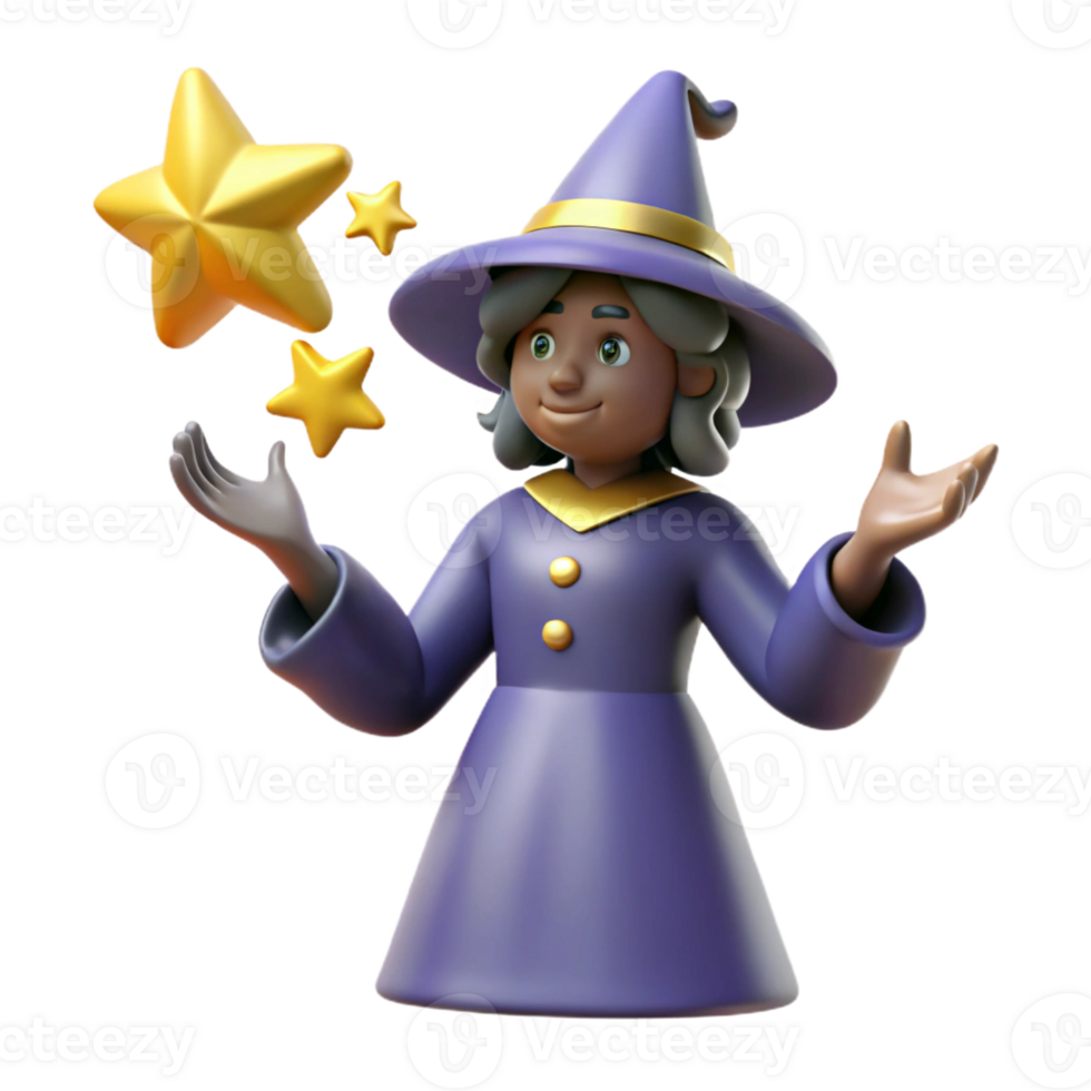 dramatic vintage 3D Render Witch Cartoon Character genuine png