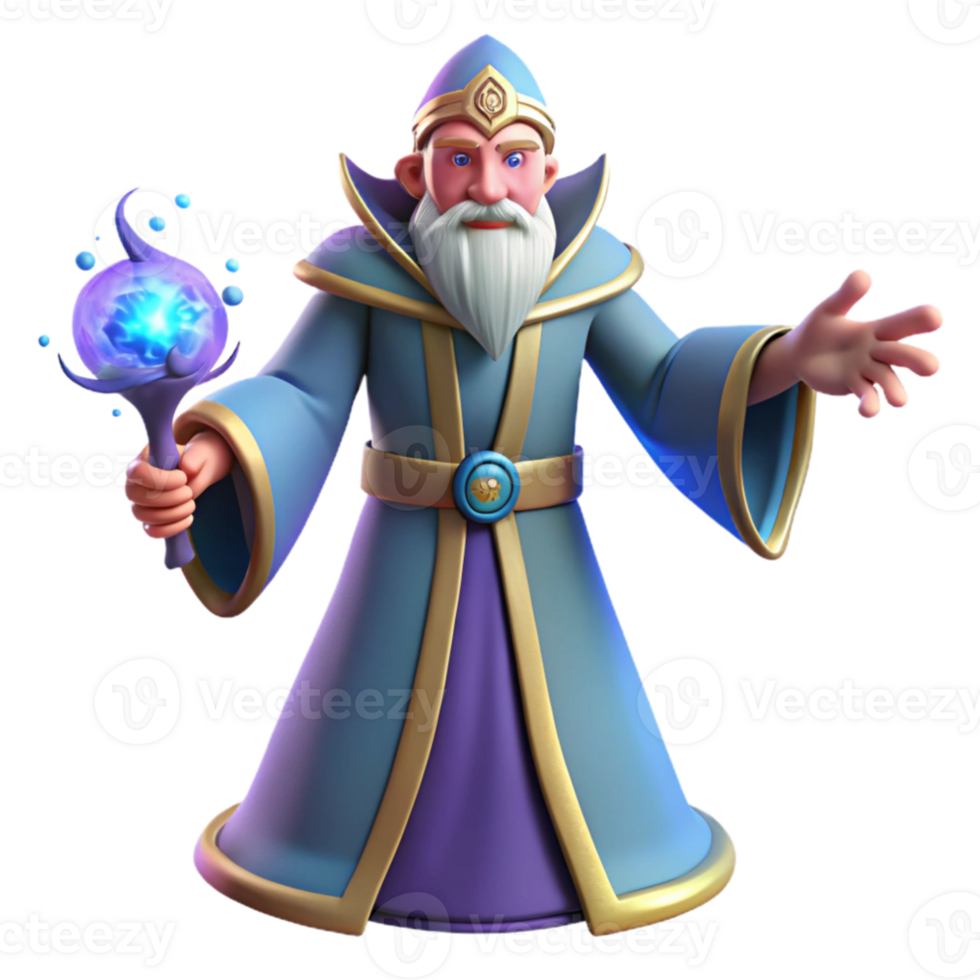 magnificent classic 3D Render Wizard with Staff detailed png