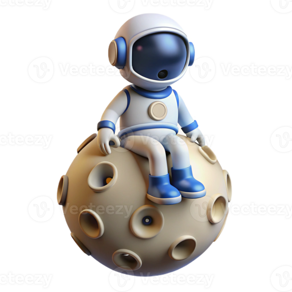 vibrant rustic 3D Cartoon Astronaut on Moon genuine png