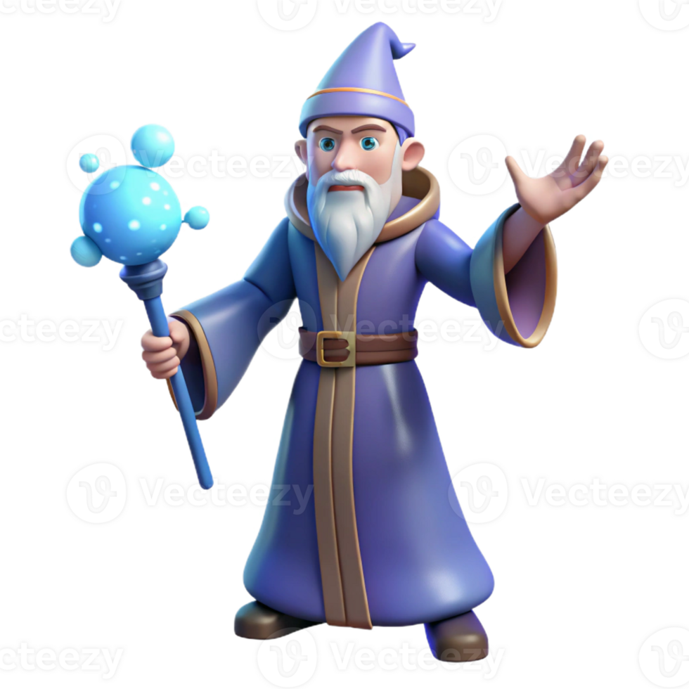 impressive vintage 3D Render Wizard Cartoon Character professional png