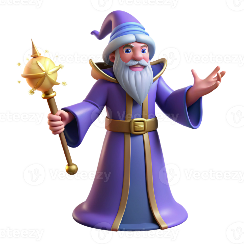 vibrant creative 3D Render Wizard with Staff premium png