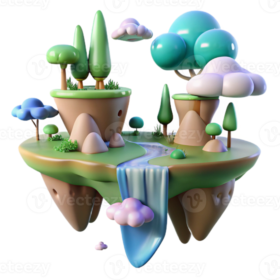 impressive artistic 3D Cartoon Island Landscape high resolution png