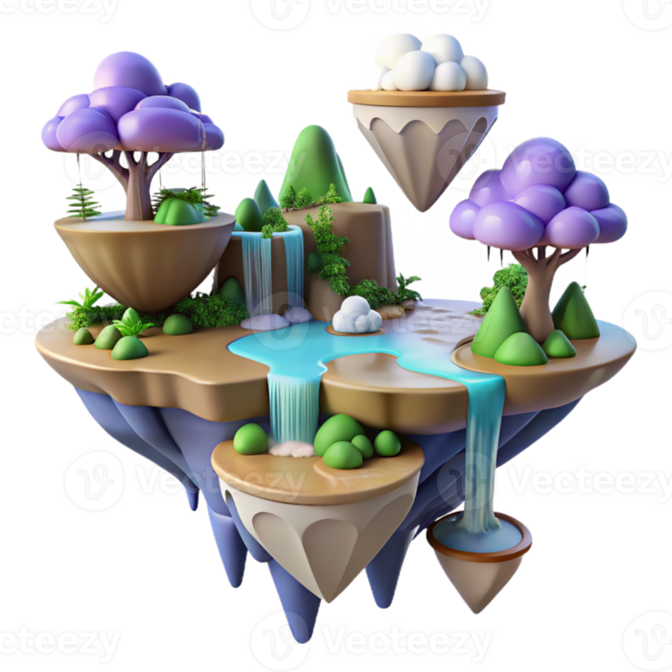 elegant classic Whimsical 3D Island Landscape Illustration professional png