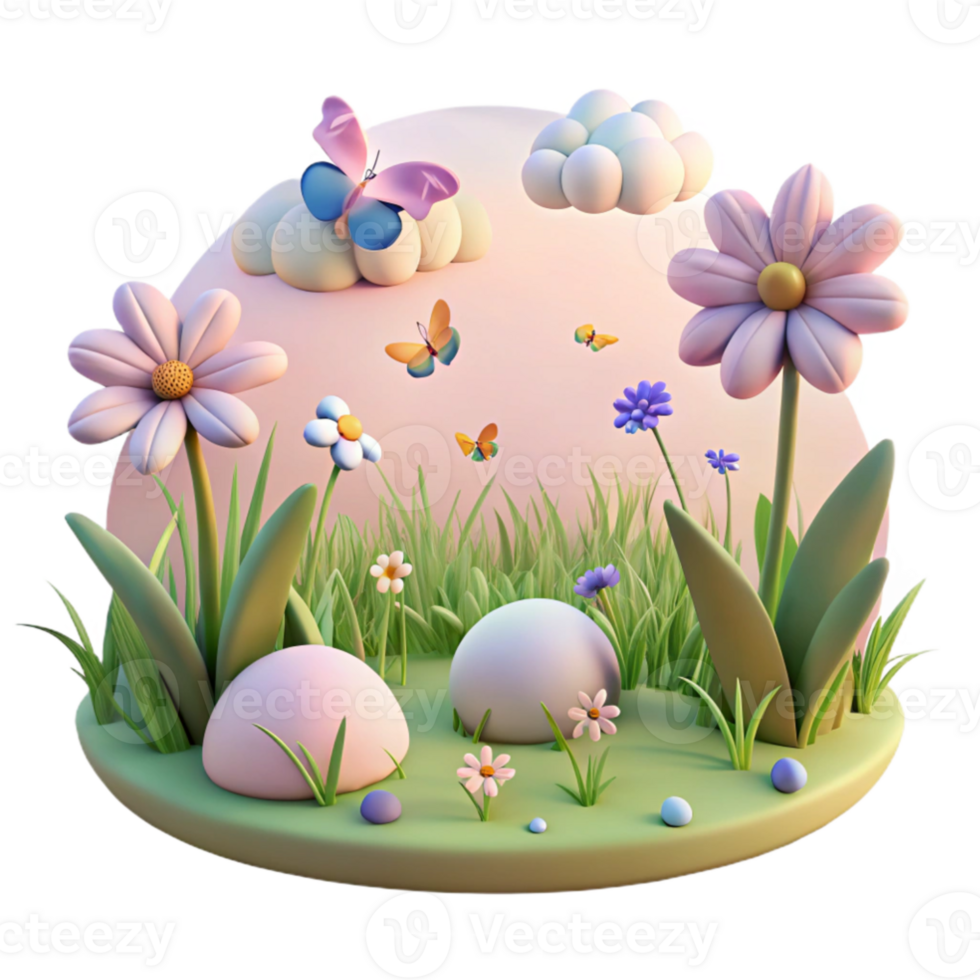 serene abstract 3D Cartoon Spring Meadow Illustration premium png