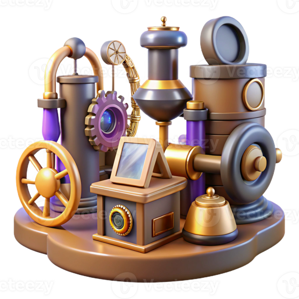 magnificent traditional Steampunk Gadget 3D Illustration high quality png