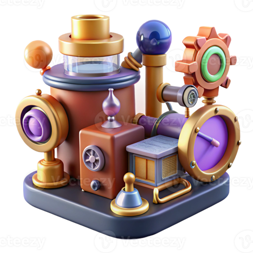 wonderful minimalist Whimsical 3D Render of Steampunk Gadget detailed png