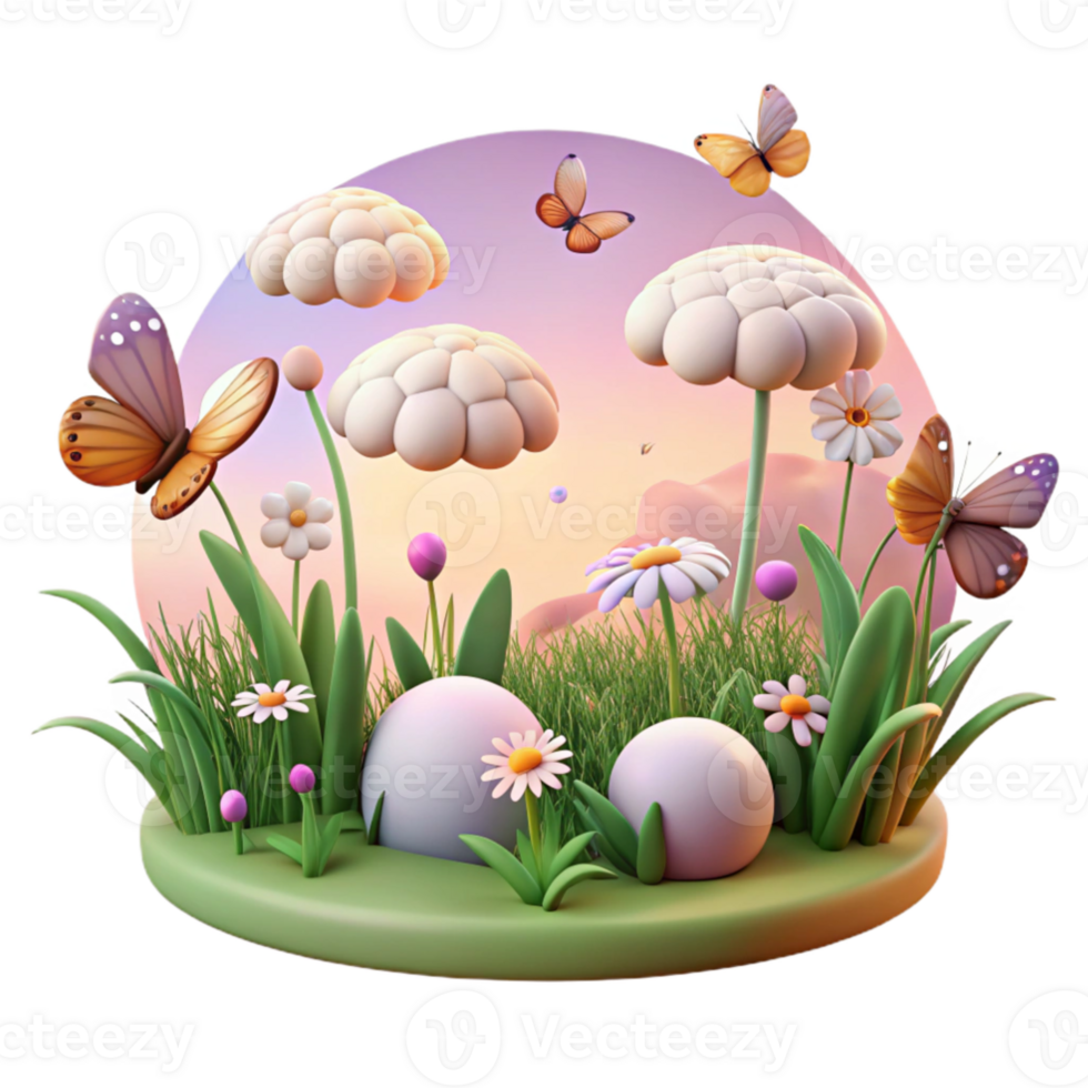 extraordinary rustic 3D Cartoon Butterfly Garden Illustration original png