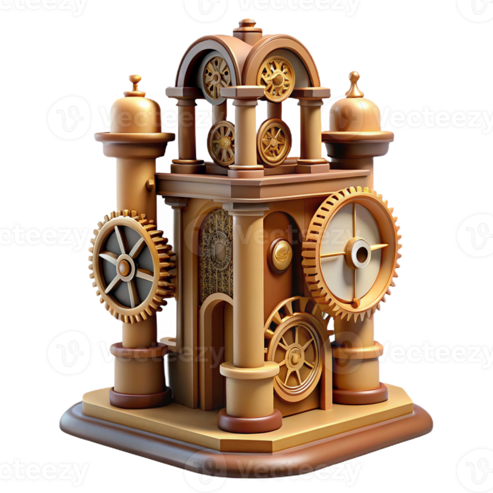 extraordinary rustic Steampunk Clockwork Tower 3D Render genuine png