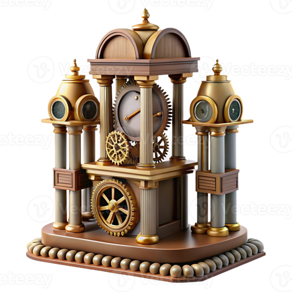 vibrant minimalist Ornate Steampunk Clock 3D Render original png