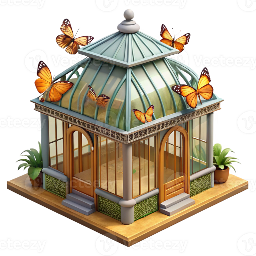 elegant vintage Charming 3D Model of a Glass House with Butterflies genuine png
