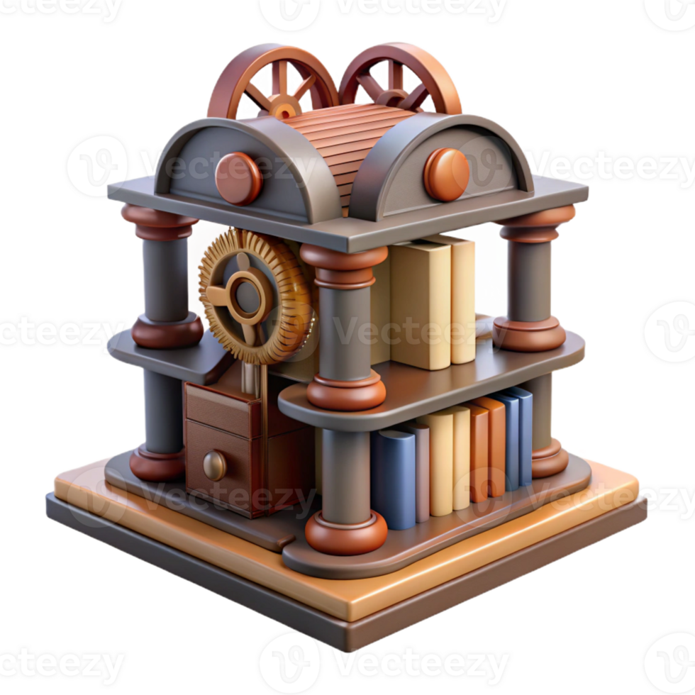 serene artistic 3D Model Bookcase Illustration genuine png