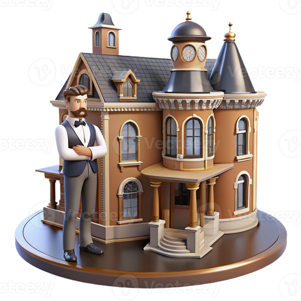 stunning modern 3D Render of Victorian House and Realtor exclusive png