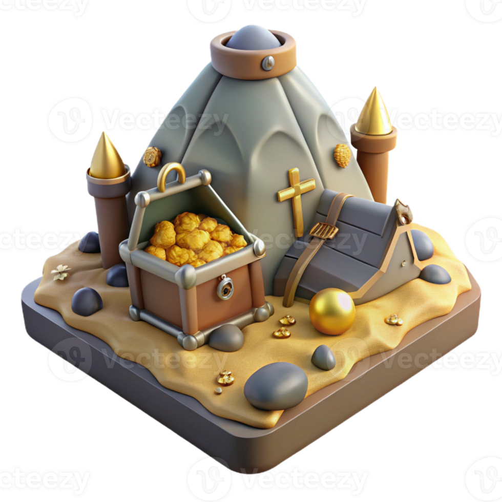 extraordinary abstract 3D Cartoon Gold Mine Illustration high resolution png