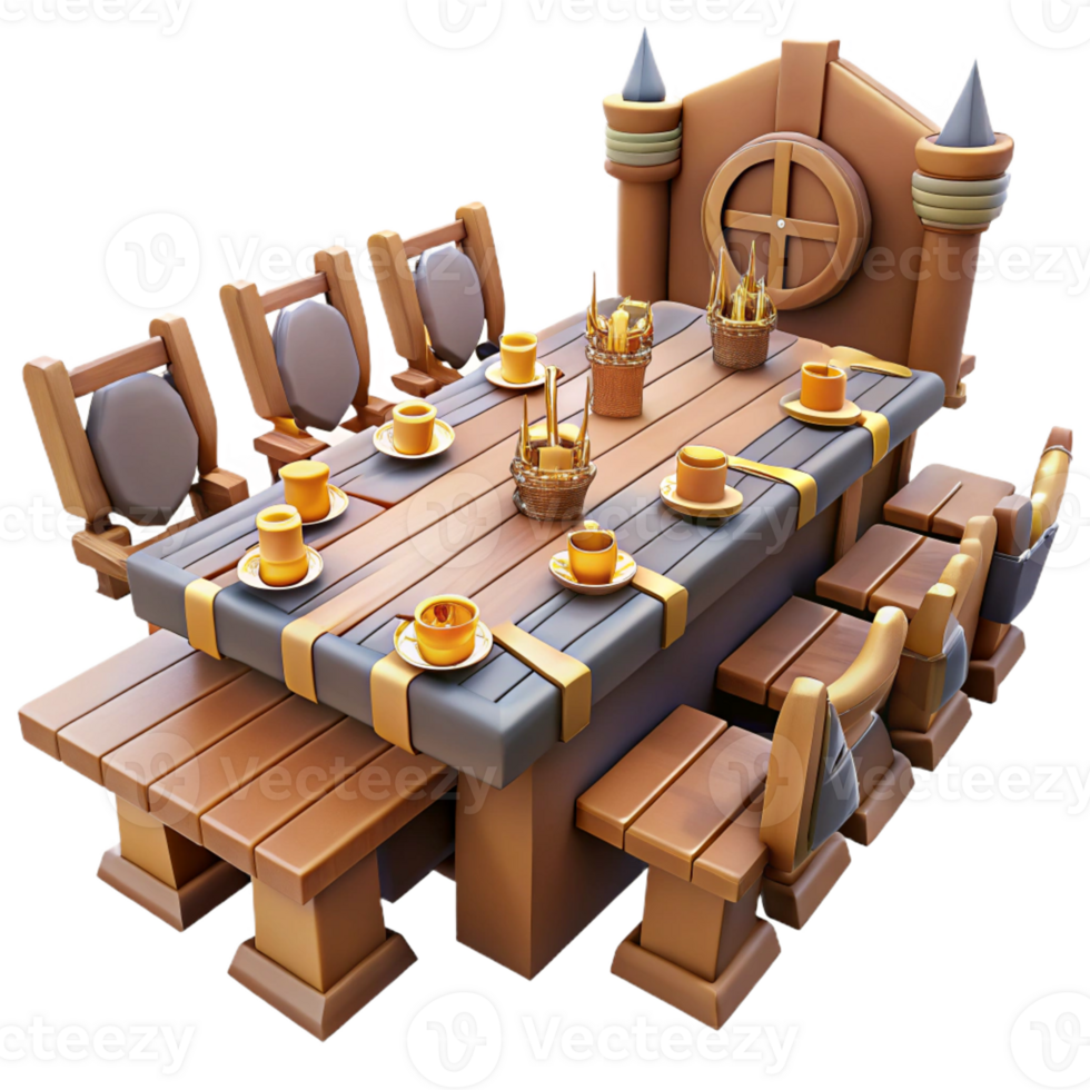 serene minimalist 3D Render Medieval Banquet Table Illustration original png