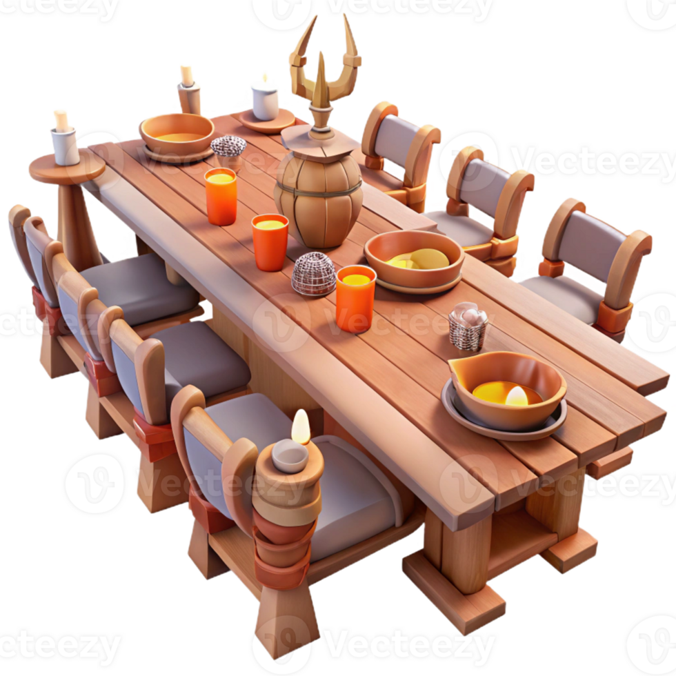dramatic minimalist 3D Render of Rustic Wooden Dining Table high resolution png