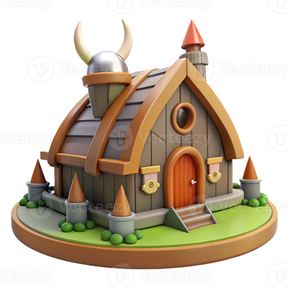 stunning vintage Cartoon Viking House 3D Render high quality png
