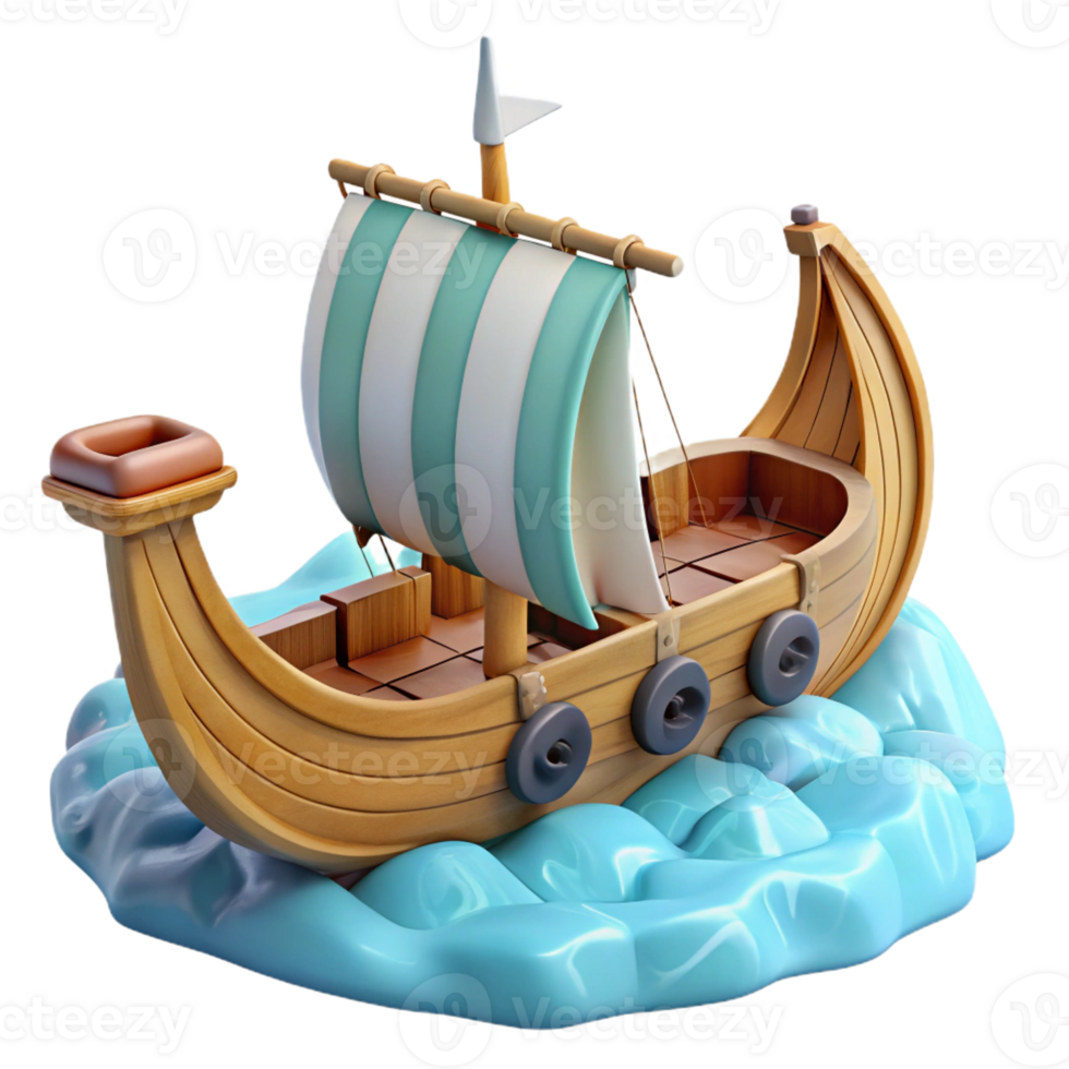 magnificent classic Cartoon Wooden Sailboat 3D Render professional png