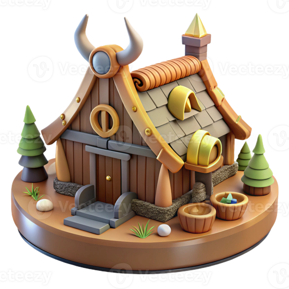 dramatic artistic Cartoon Wooden House 3D Render high resolution png