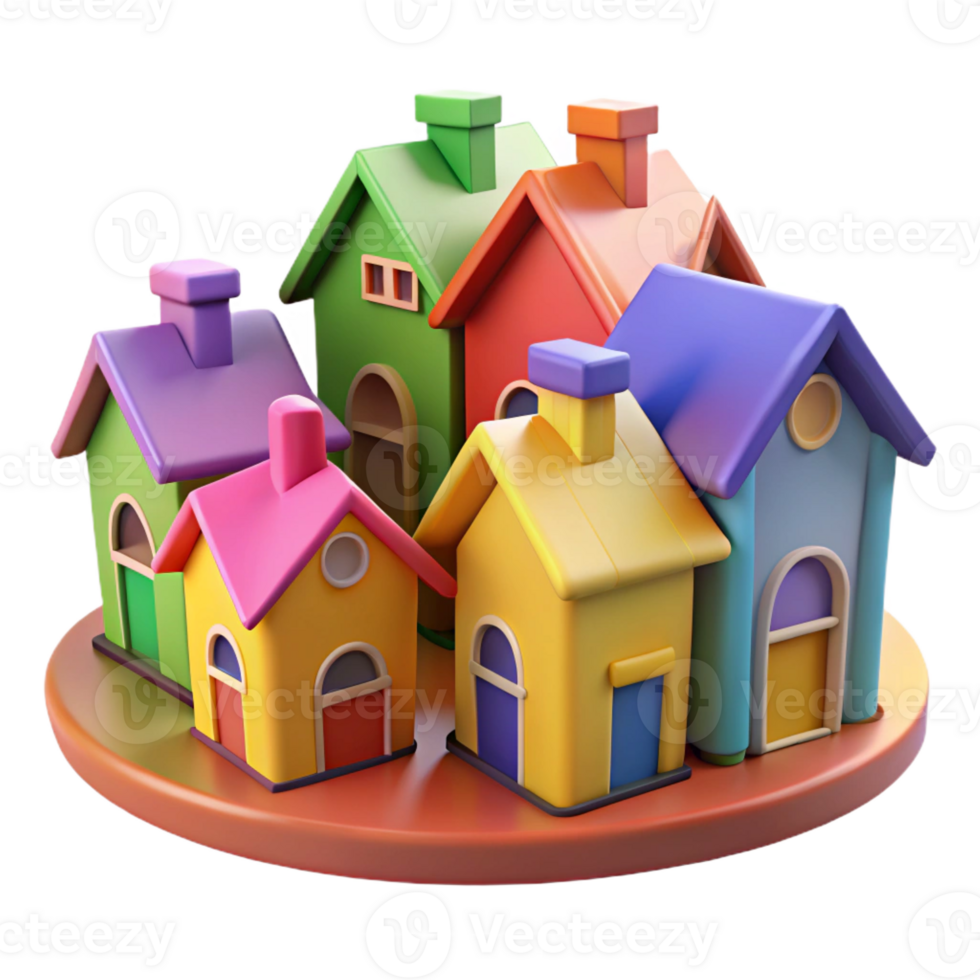 beautiful minimalist Colorful Cartoon House 3D Render premium png