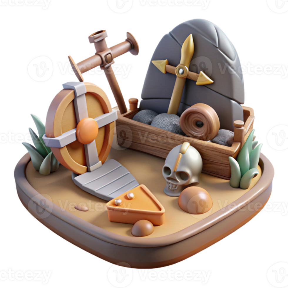 beautiful vintage 3D Render Ancient Treasure Island professional png