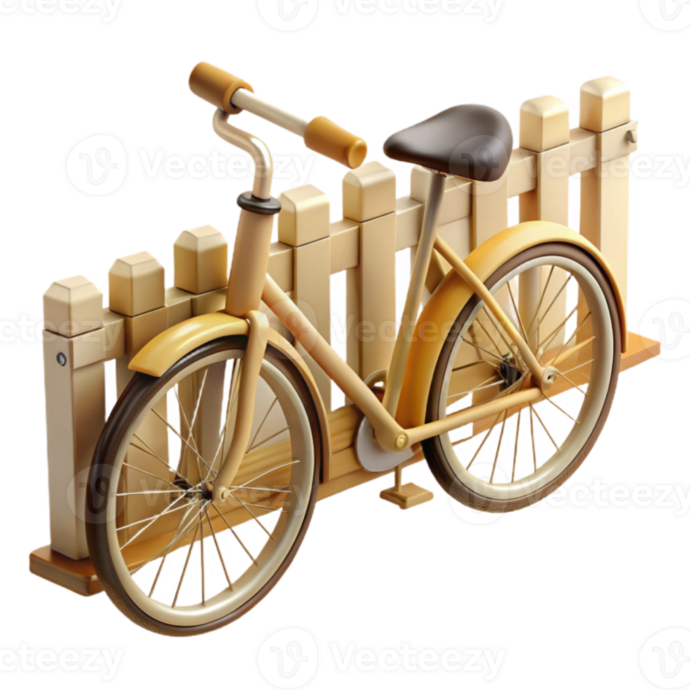 impressive creative Charming 3D Render of a Bicycle by a Fence original png