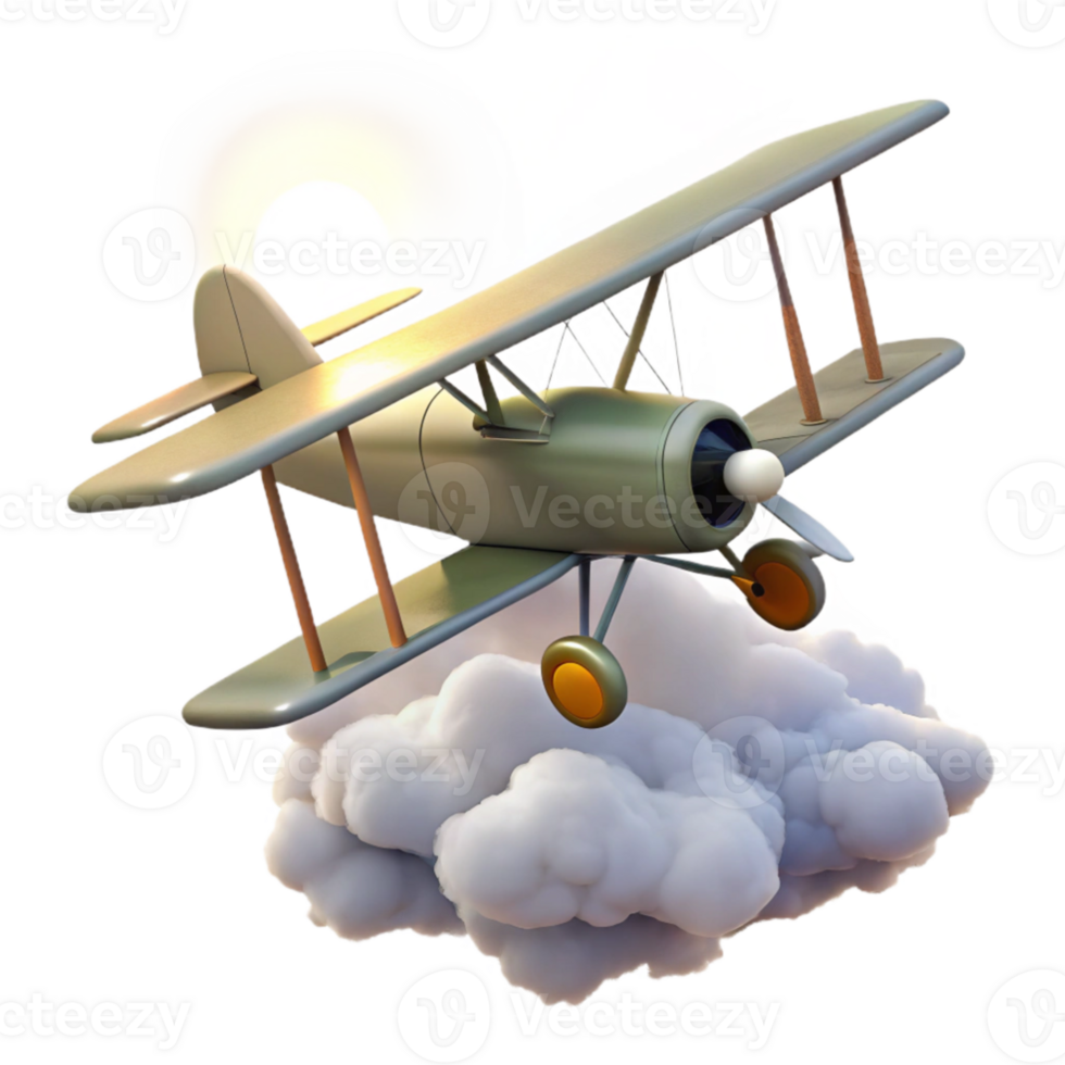 stunning traditional Vintage Biplane 3D Render Above Clouds premium png