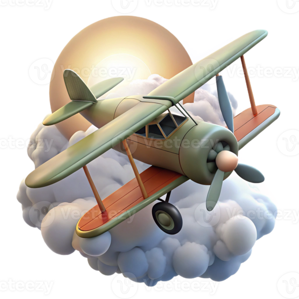 impressive minimalist Vintage Biplane in Clouds 3D Render professional png