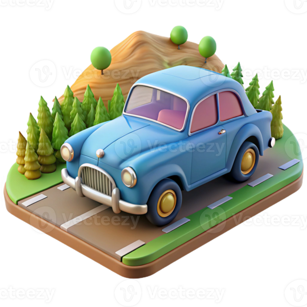 beautiful rustic 3D Cartoon Car Illustration on Road genuine png