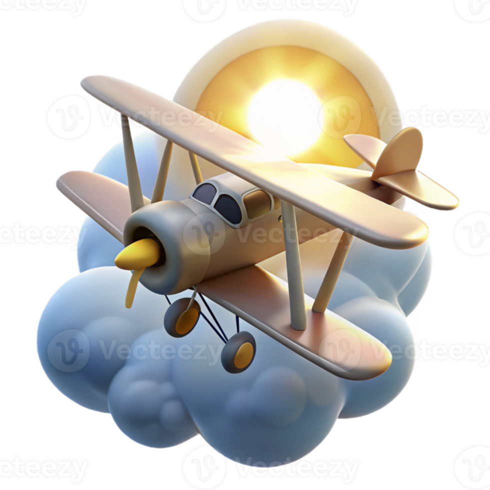 vibrant artistic 3D Render Biplane Sunset Cloudscape premium png