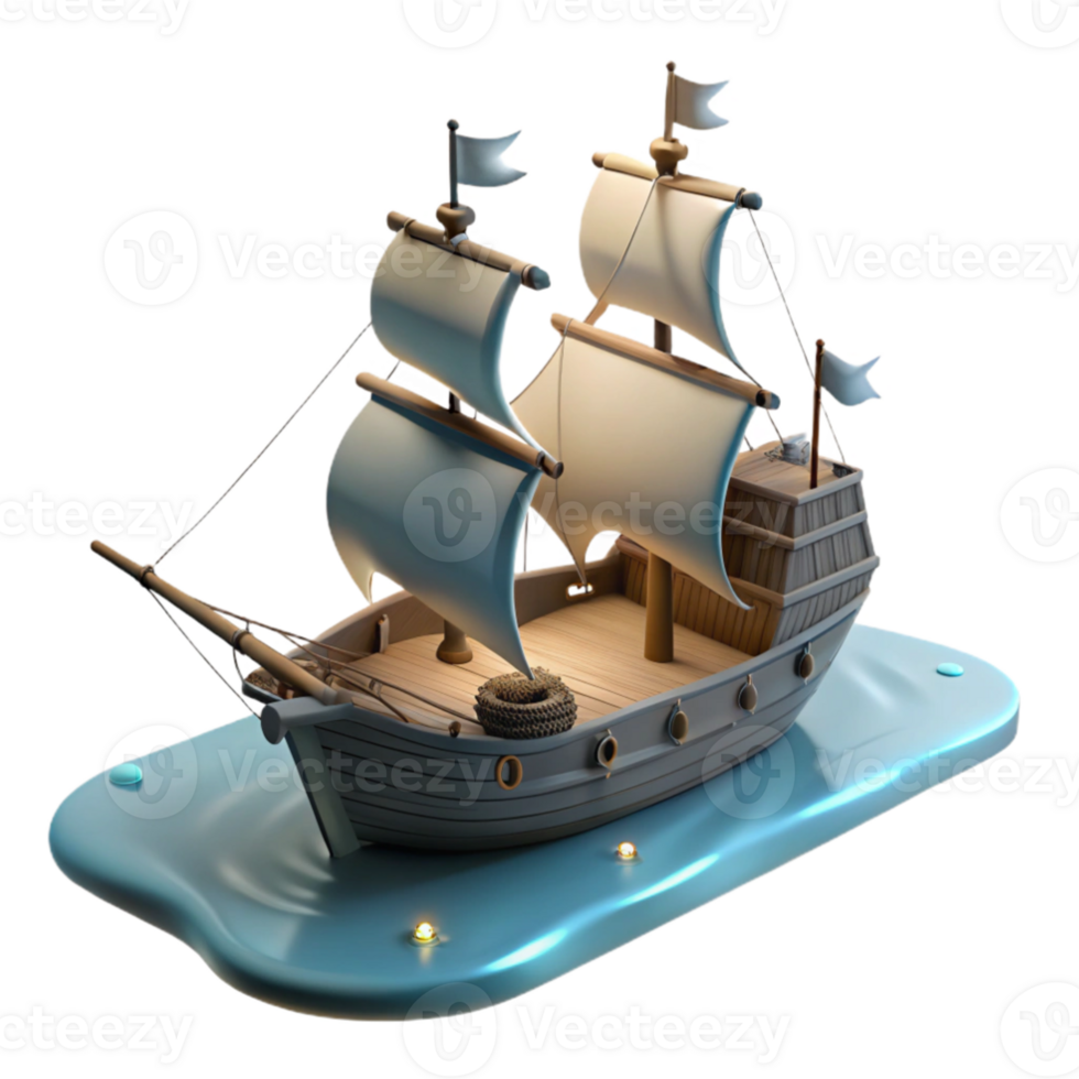 dramatic contemporary 3D Render Cartoon Sailing Ship authentic png