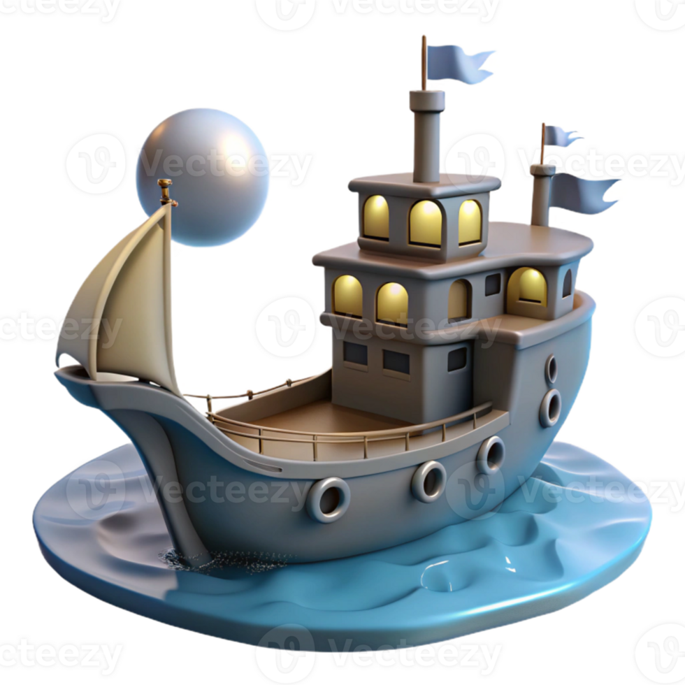 elegant traditional 3D Render Cartoon Ship Illustration original png