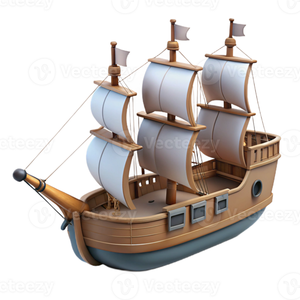 impressive contemporary 3D Model Wooden Galleon Ship professional png