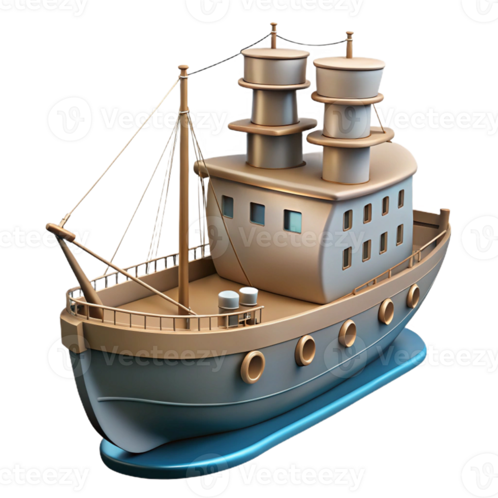 beautiful traditional Cartoon 3D Model of a Fishing Boat authentic png