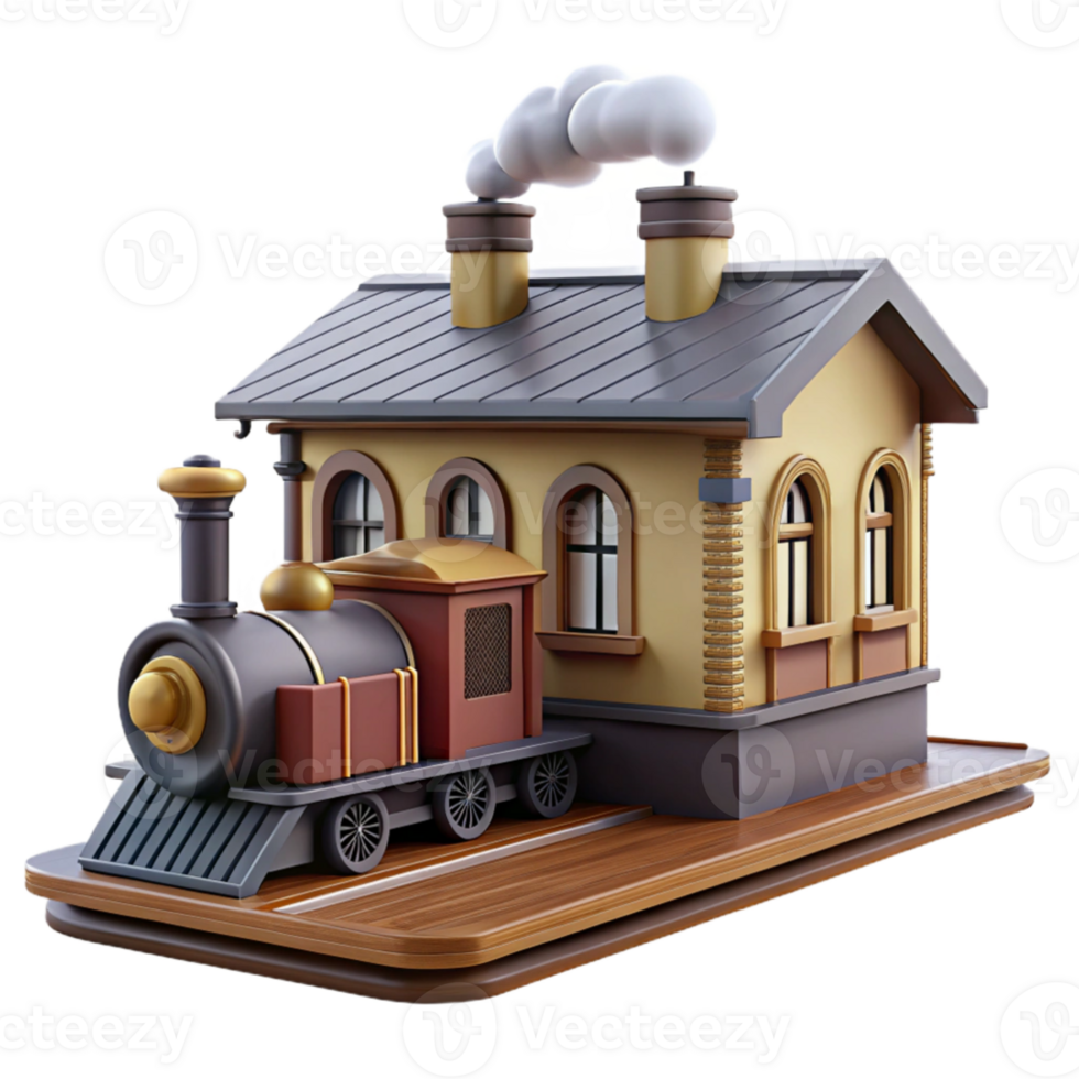 impressive creative Cartoon Train Station 3D Render 4K png