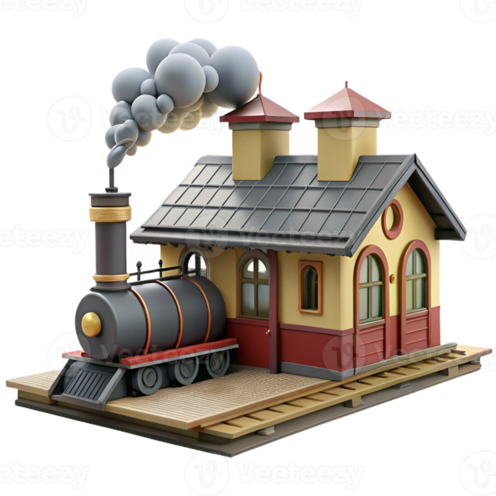 vibrant modern Cartoon Train Station 3D Render premium png